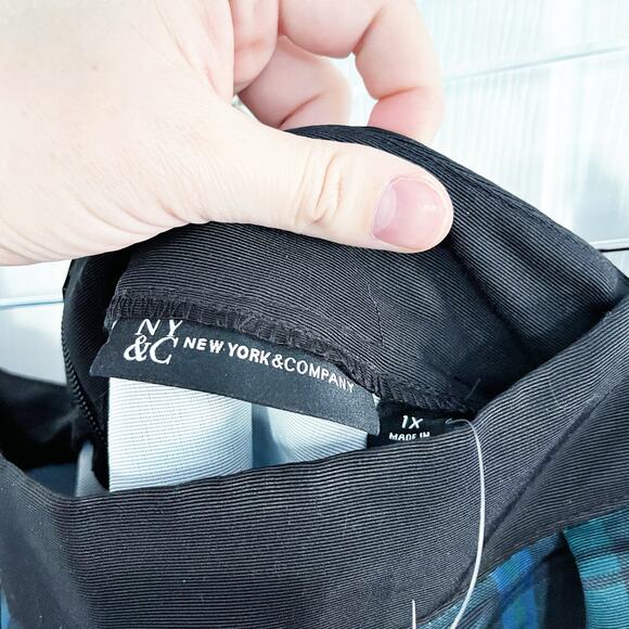 New York & Company Plus Tartan Midi Skirt in Runaway Navy - Picture 7 of 10